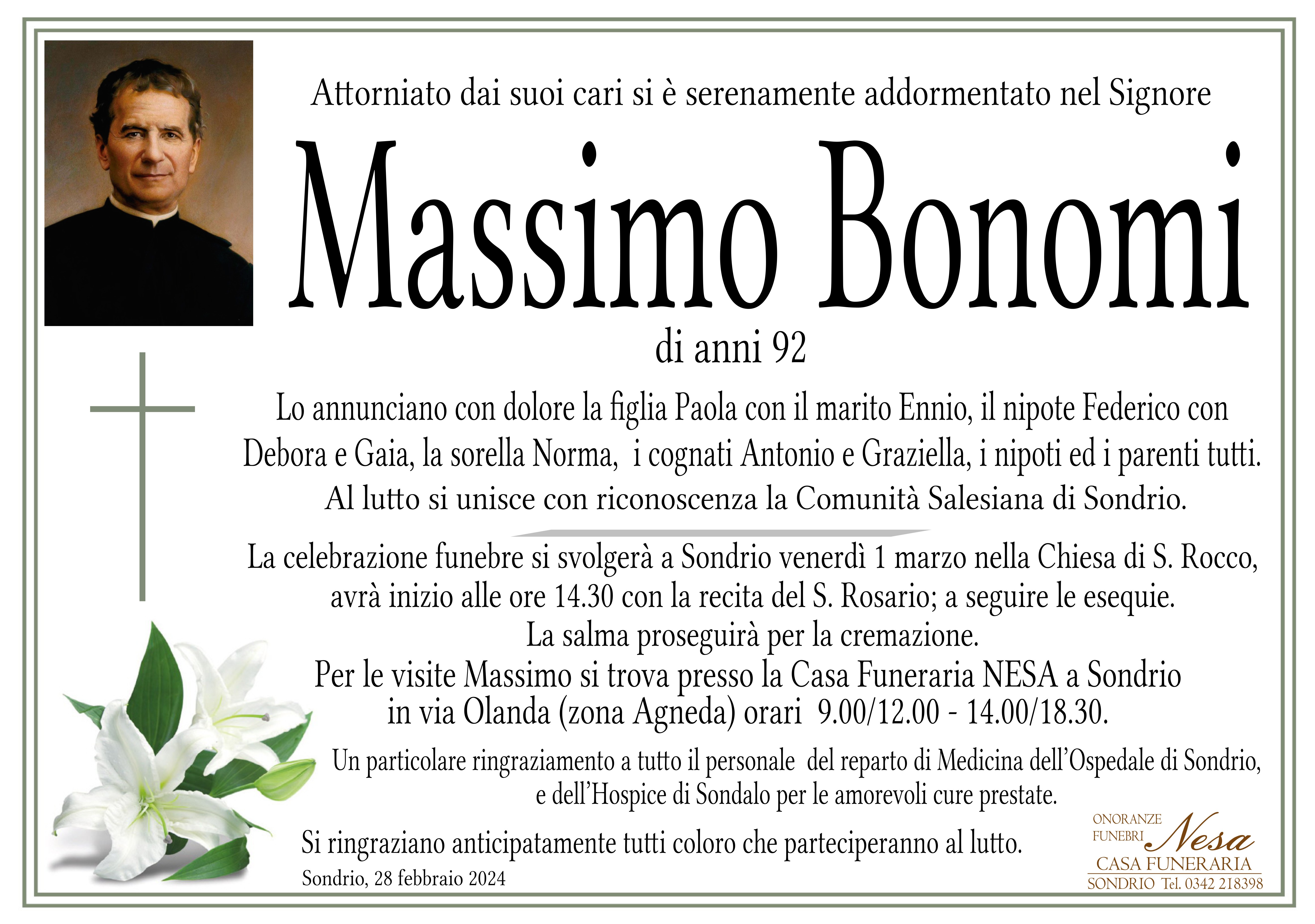 Necrologio Massimo Bonomi
